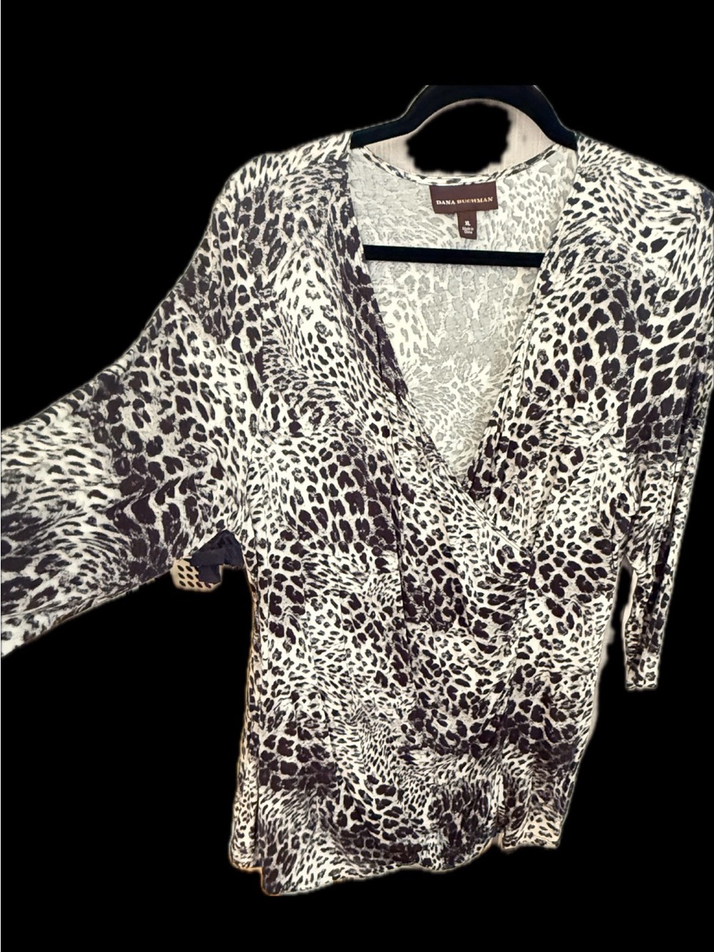 Dana Buchman Black and White Leopard Print Surplice Blouse